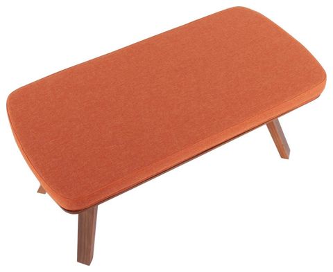 Folia Mid-Century Modern Bench, Walnut Wood/Orange Fabric - Midcentury ... regarding